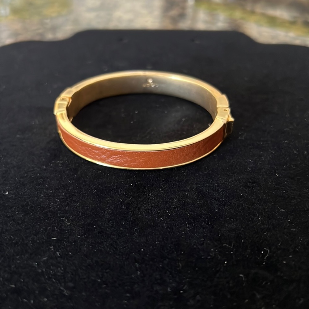 LOFT Gold Bangle with Tan Leather Inlay Strap